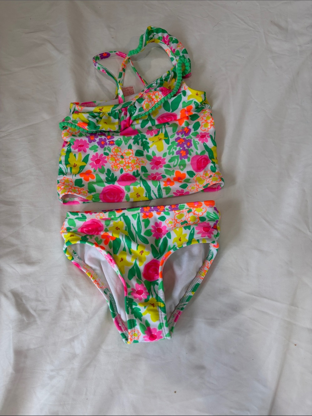Cat & Jack Girls Floral Tankini Set in White, Pink, Green & Yellow